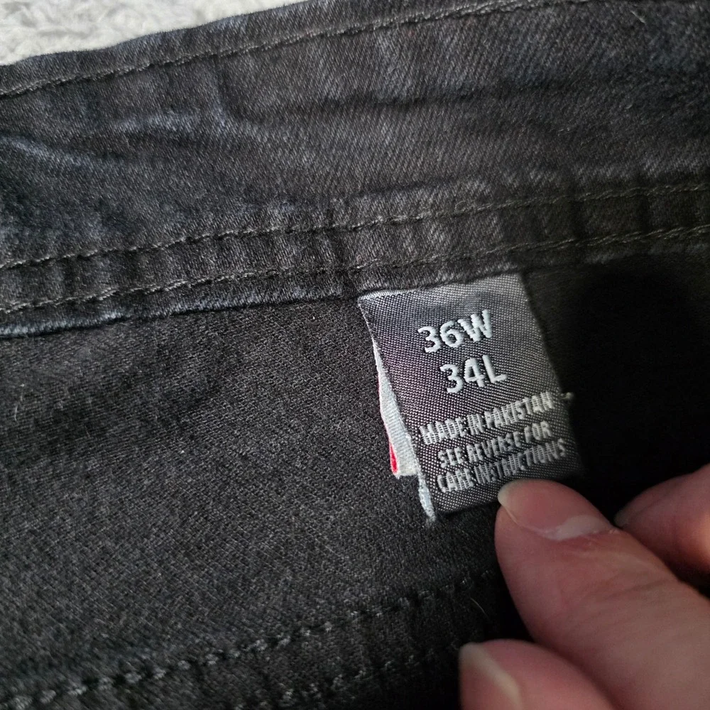 Focus Jeans Mens 36x34 Moto Biker Slim Black Distressed Green Yellow Side Stripe